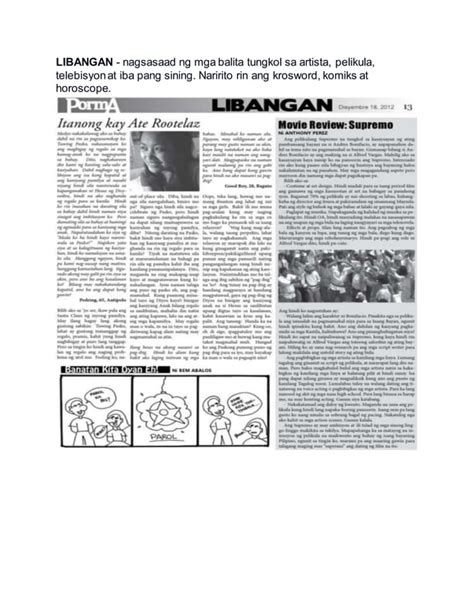 pahinang panlibangan|Bahagi Ng Pahayagan .